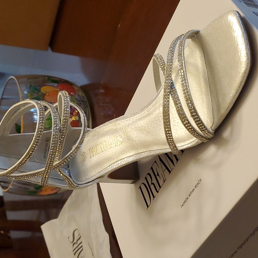 6.5 SILVER, RHINESTONE, HIGH HEEL SHOES